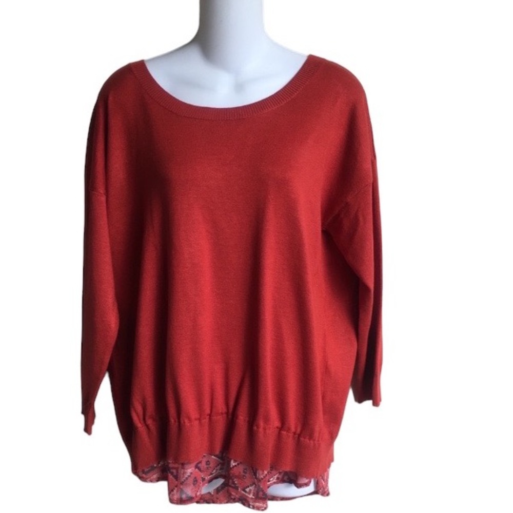 New Directions PM Rusty Red Sweater Blouse Mock 2 Piece Back Split Petite M NWT